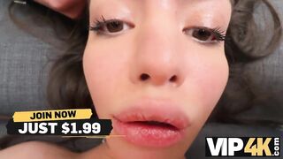 VIP4K. 2 glamorous eighteen years old angels jumps on the Stranger's face