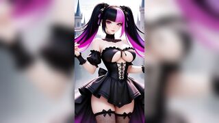 Comics gothic cuties with dyed hair showing off their large melons