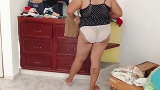 Corpulent Cutie Tidying the Room and Folding Clothing