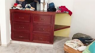 Corpulent Cutie Tidying the Room and Folding Clothing