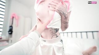 Pink Hair Stepsister Jerks My Massive Penis, Deepthroats Close-up, Rubs Giant Weenie on Hairless Snatch & Takes Cum in Pants This babe Wears
