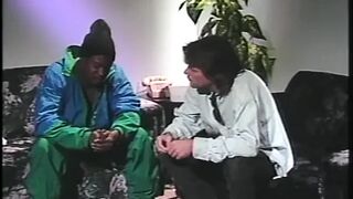 Ebony whore with fine tits in bedroom hardcore screwing a white knob