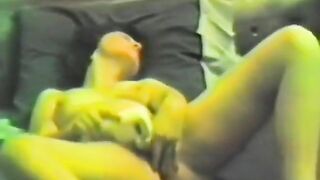 A sexually excited brunette hair wanking with 2 dildos