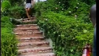 A little black pornstar takes off her petticoat easily for outdoor sex