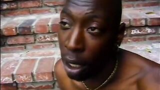 A little black pornstar takes off her petticoat easily for outdoor sex