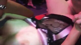 Aged Blond Stretched Wide by Multiple Hands in Sloppy Fuckfest
