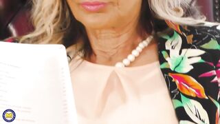 Aged Blond Can't Focus On Reading Her Book During the time that Excited
