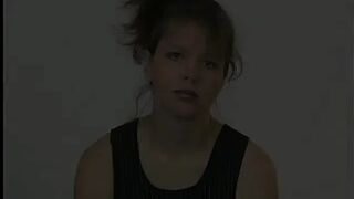 Excited brunette hair vixen dildoing her unshaved twat at casting
