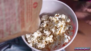 Hawt Slender Trans Bangs Her Hawt Girlfriend with a Surprize in Popcorn Bucket