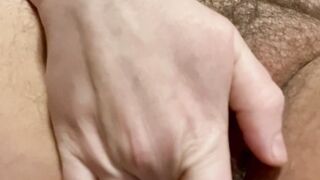 Masturbating my wet little tdick and soaked twat closeup making myself groan and cum
