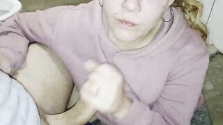 Hidden Wife's Homemade Oral-job in Baths - That babe Takes a Biggest Load in Her Throat