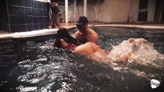 Spouse gives his breasty Latin chick a pool and that babe cheats on him by sucking the instructor's ramrod