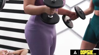 OOPSIE - 2 Women Distract Nicole Aria's Gym Session Turning Into Shemale hentai 3some Cum Fest