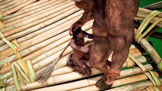 A fur monster screws a street cleaner in a fishing village