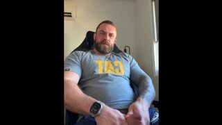 Muscular Aussie Bloke Edges in Office Chair & Explodes POV All Over Your Face