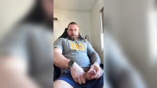 Muscular Aussie Bloke Edges in Office Chair & Explodes POV All Over Your Face