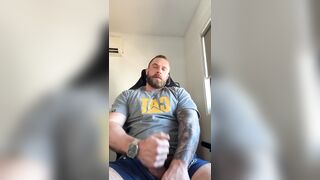 Muscular Aussie Bloke Edges in Office Chair & Explodes POV All Over Your Face