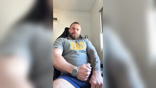 Muscular Aussie Bloke Edges in Office Chair & Explodes POV All Over Your Face