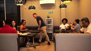 Spouse and wife get very lustful - have sex in the restaurant restroom and get caught
