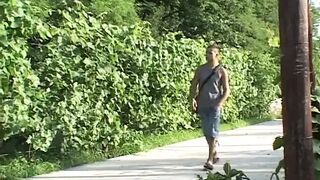 Excited man screwing hawt playgirl doggystyle outdoors