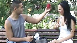 Excited man screwing hawt playgirl doggystyle outdoors