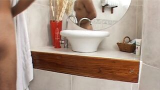 Breasty golden-haired mother I'd like to fuck wearing underware gets drilled and jizzed on melons in the baths