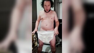 Vintage Fruit of the Loom white briefs show off, wank and cum
