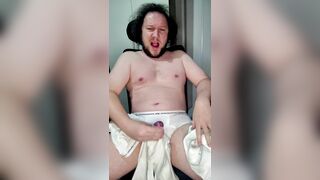 Vintage Fruit of the Loom white briefs show off, wank and cum