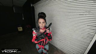 VR Conk: Breasty Brunette hair Sucks a Giant Jock in The Car in Cosplay Porn