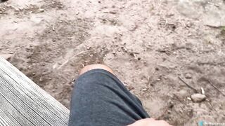 Tugjob From a Cute Stranger in the Forest. Cum on feet. White toe nails