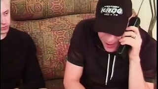 Blond twink and man in cap have a 3some with a hot golden-haired floozy