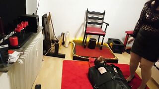 Lave in Leather Sack Part 1 - mother I'd like to fuck Goddess Teases Tied Dong Edging Denial S&M