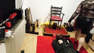 Lave in Leather Sack Part 1 - mother I'd like to fuck Goddess Teases Tied Dong Edging Denial S&M