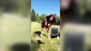 72 Year Old Granny with Hirsute Cunt Taking a Piddle Outdoors