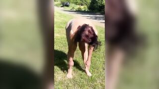 72 Year Old Granny with Hirsute Cunt Taking a Piddle Outdoors