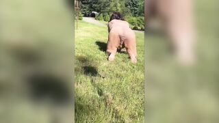 72 Year Old Granny with Hirsute Cunt Taking a Piddle Outdoors
