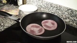 B Sides - Beautiful Golden-haired Brittney Bell Tries to Make a Breakfast for Jason but That guy Pulls Her Pants Down, Gets Facial