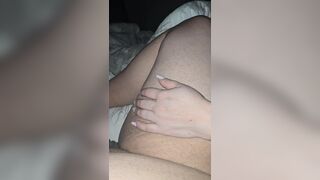 Step mommy hand will slide on step son penis during the time that is on his leg or not
