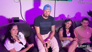 2 swinger couples have a partner exchange; they can't live out of trying some other woman.