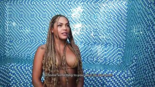 Black stepmom bangs her large-dicked nerd stepson in the sauna in interracial sex until this chab cums