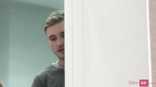 Youthful brunettes in nylons take turns getting banged in an FFM three-some