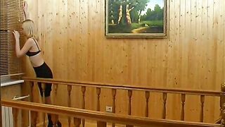 Two lesbian friends in pantyhose