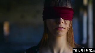 Lesbian blindfolds and coerces a straight girl to masturbate