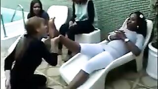 White bitch slave have 6 black goddess feet to clean