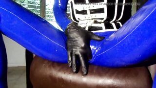 masturbation in my blue latex catsuit with condom