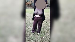My stepmother walking in a transparent T-shirt.
