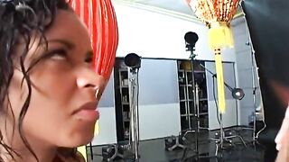 White on Ebony Oral-job for a Cute and Youthful Ebony Twat Eating a Large White Jock