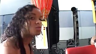 White on Ebony Oral-job for a Cute and Youthful Ebony Twat Eating a Large White Jock