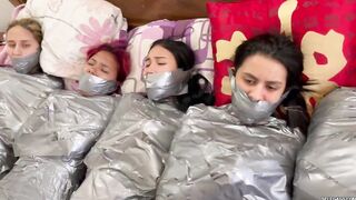 5 Mummified Angels Struggle All Wrapped up and Gagged!