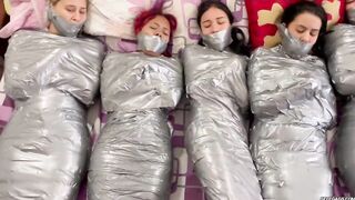 5 Mummified Angels Struggle All Wrapped up and Gagged!